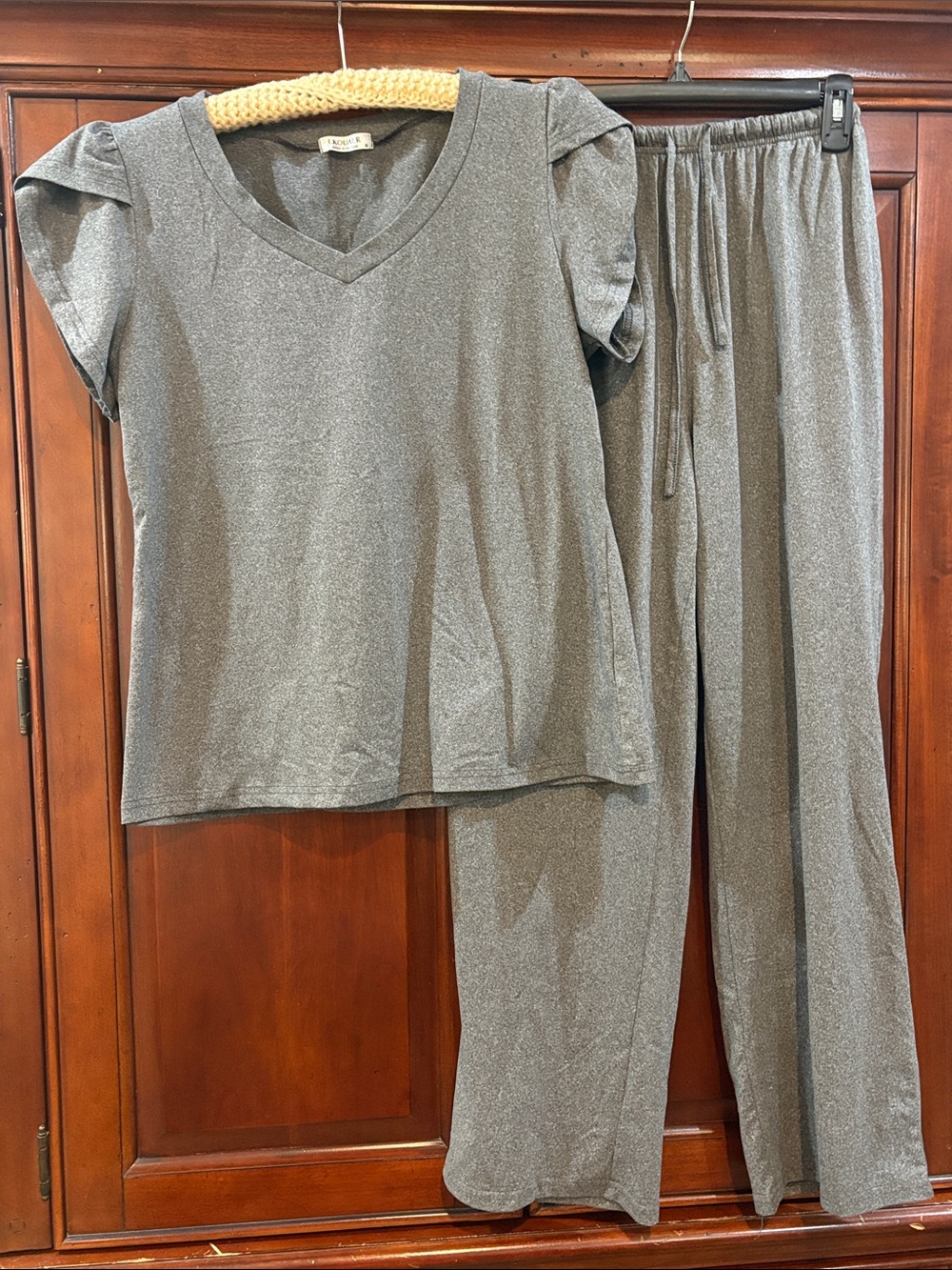 Shimmery Gray V-Neck Lounge Pajama Set